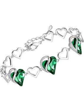 Women's Green Brass  Heart Healing Stone Crystal Healing Stone Crystal Bracelet